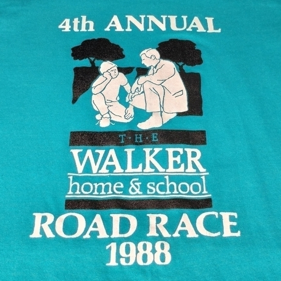 Vtg 80s Charity Race Adult Medium T-shirt Tee Single Stitch USA Teal Hanes Crew - Picture 3 of 7
